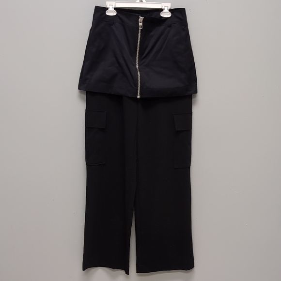 NWOT Zara Black High-Waisted Wide Leg Pants with Layered Skirt. Size XS - Picture 1 of 4